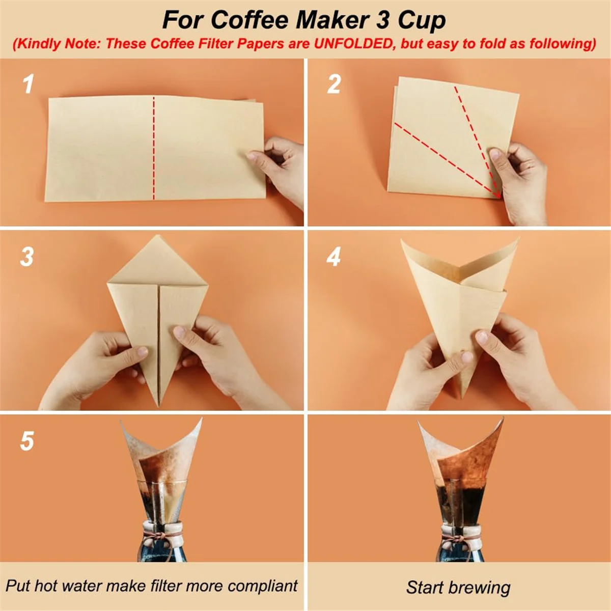 Natural Pour Over Coffee Filters - 100Pcs Square Paper