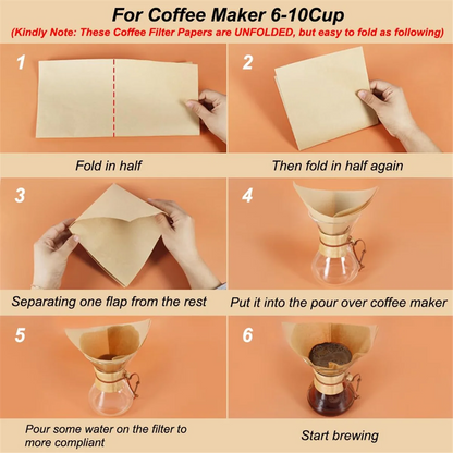 Natural Pour Over Coffee Filters - 100Pcs Square Paper