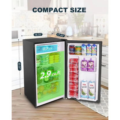 3.2 Cu.Ft Mini Fridge with Freezer, Single Door Mini Fridge, Dorm Fridge, Adjustable Thermostat, Mini Refrigerator for Bedroom