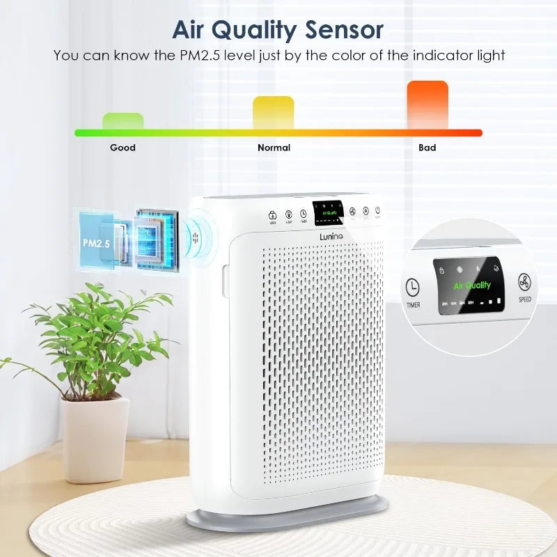 Large Room Air Purifier - LUNINO H13 HEPA, Air Quality Display