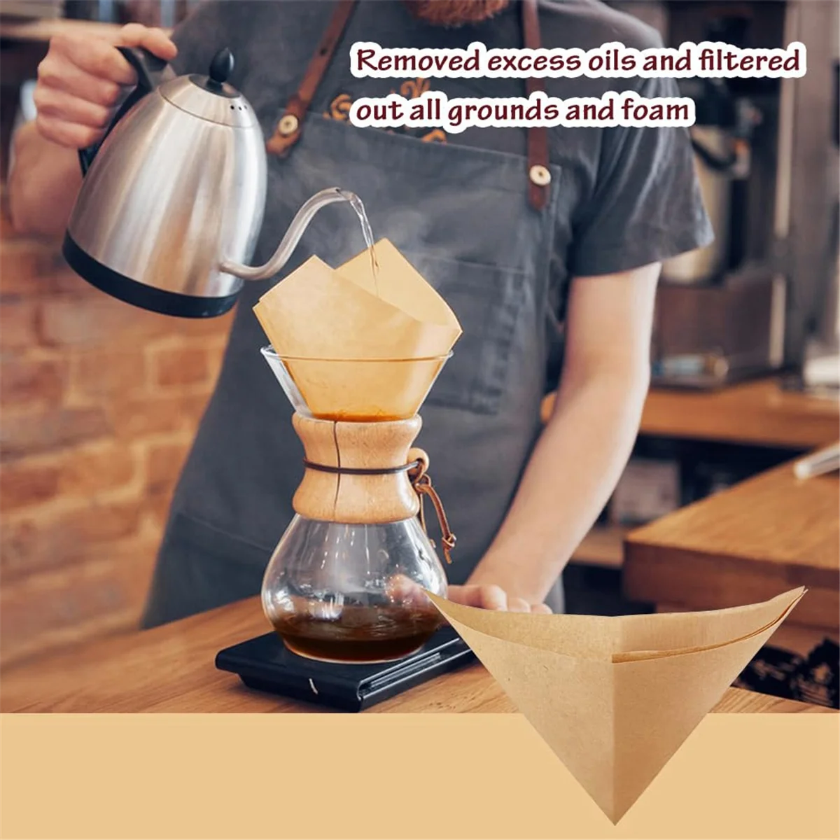 Natural Pour Over Coffee Filters - 100Pcs Square Paper